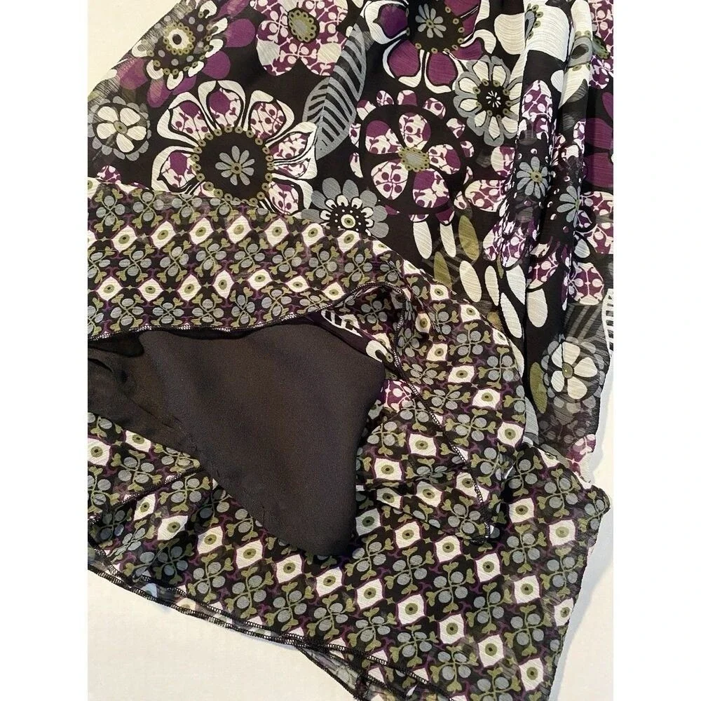Bay Studio Career Petite Floral Print Skirt - Purple,‎ Black, & White